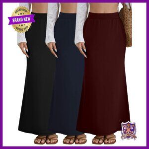 3 Pack Maxi Skirts with Pockets Elastic High Waist Ankle Length Flowy Casual